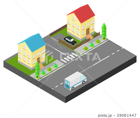 Isometric house. Two houses on the same street. 39061447
