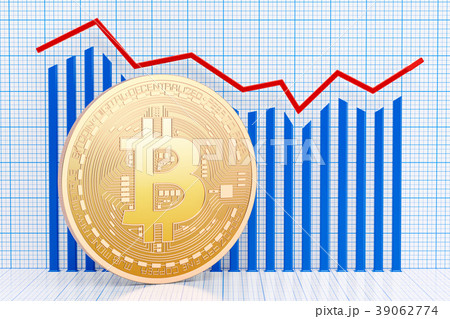 Bitcoin with growing chart. 3D rendering 39062774