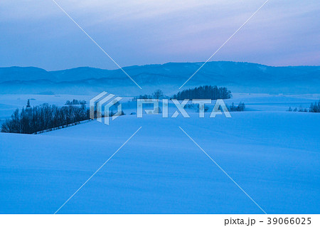 《北海道》冬の美瑛・日没の雪原風景 39066025