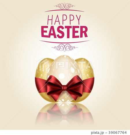 Three Golden Easter eggs with ribbons on brown bac Three Golden Easter eggs with ribbons on brown bac 39067764