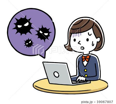 女子学生:パソコン、ウイルス、感染 女子学生:パソコン、ウイルス、感染 39067807