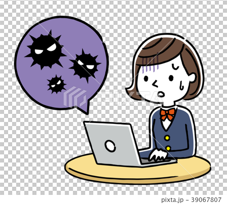 女子学生:パソコン、ウイルス、感染 女子学生:パソコン、ウイルス、感染 39067807