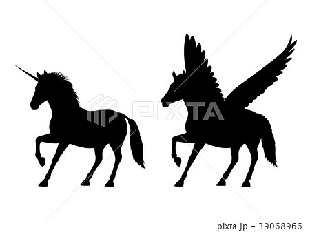 Silhouette Of Pegasus And Unicorn Stock Illustration