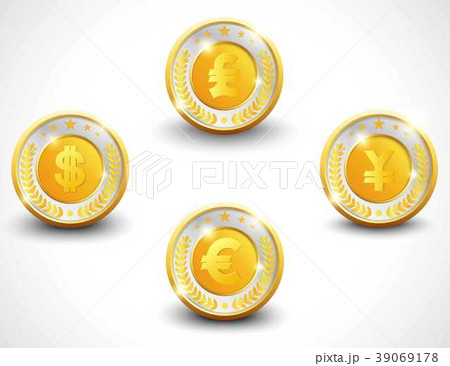 Set of golden and silver badges with some of curre 39069178