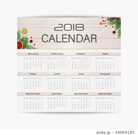 Calendar design template for 2018 Year. Week start Calendar design template for 2018 Year. Week start 39069185