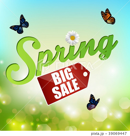 Spring background with sticker and butterflies Spring background with sticker and butterflies 39069447