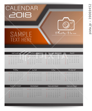 Calendar for 2018 Year. Design template with place Calendar for 2018 Year. Design template with place 39069452