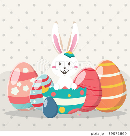 Happy easter day with white Easter rabbit. Happy easter day with white Easter rabbit. 39071669