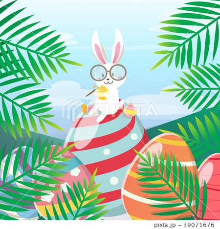 Rabbit painted easter eggs in the forest 39071676