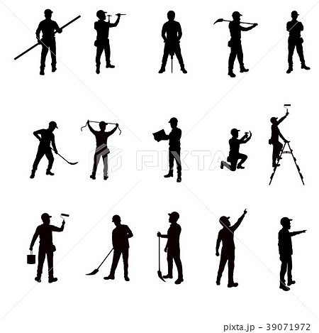 Silhouette Workers And Tools Isolated Backgroundのイラスト素材