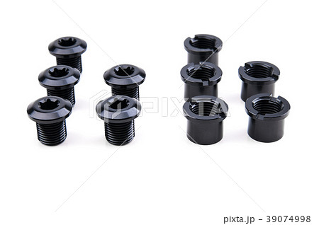 Black bolt with nut isolated,white background Black bolt with nut isolated,white background 39074998