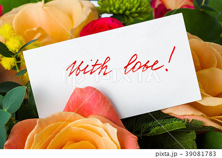 Roses bouquet and greeting card 39081783