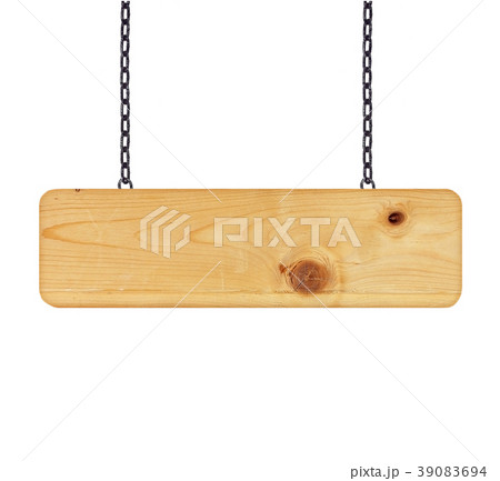 Wooden sign hanging on a chain isolated on white Wooden sign hanging on a chain isolated on white 39083694