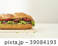 close up of fresh sandwich on plate of wood 39084193