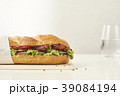 close up of fresh sandwich on plate of wood 39084194
