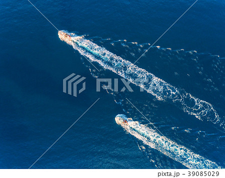 Yacht at the sea. Aerial view of luxury ship 39085029