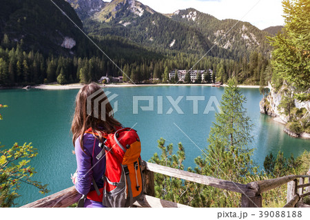 girl walk around the lake Braies 39088188