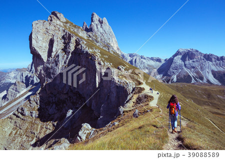 tourist girl at the Dolomites tourist girl at the Dolomites 39088589