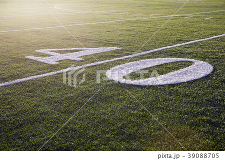 Forty yard line on green playing field 39088705
