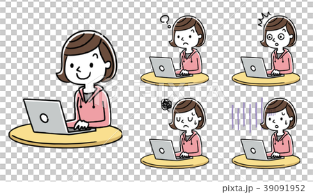 女の子 インターネット パソコン セット バリエーションのイラスト素材