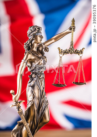 Lady Justice and United Kingdom flag.Symbol of law 39095376