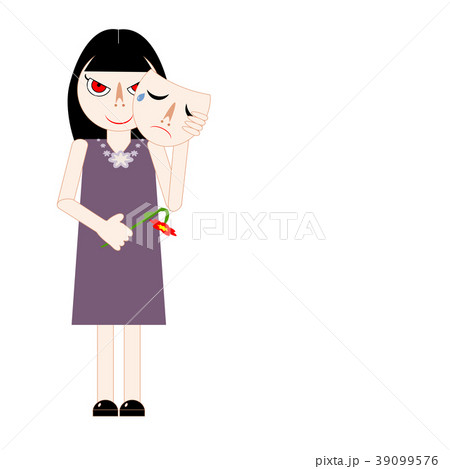 Woman hiding tricky face behind sad emotional mask 39099576