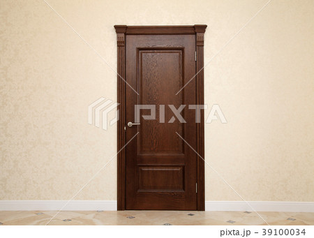 beige room interior with brown wooden door 39100034
