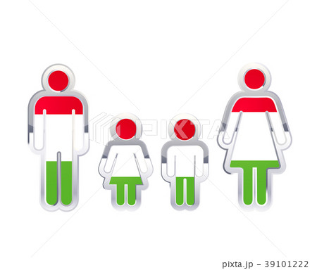 Glossy metal badge icon in man, woman and 39101222