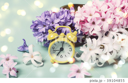 Spring Flowers Hyacinths and alarm clock 39104855