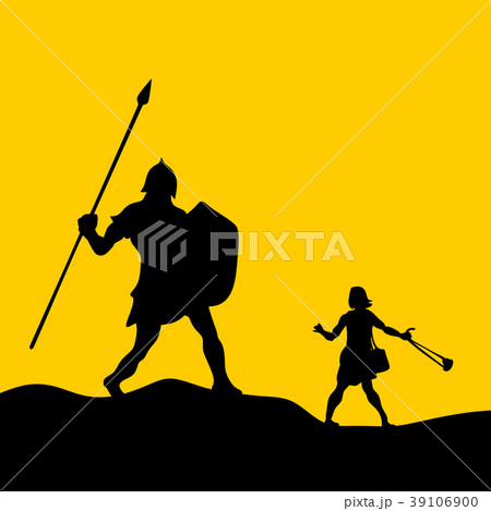 David and Goliath. Silhouette, hand drawn David and Goliath. Silhouette, hand drawn 39106900
