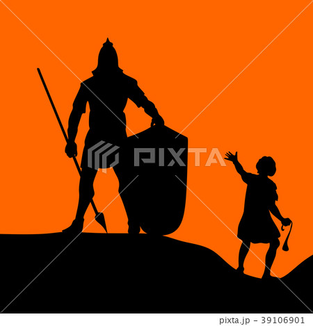David and Goliath. Silhouette, hand drawn 39106901