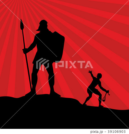 David and Goliath. Silhouette, hand drawn David and Goliath. Silhouette, hand drawn 39106903