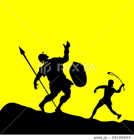 David and Goliath. Silhouette, hand drawn 39106904