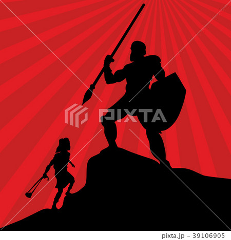David and Goliath. Silhouette, hand drawn David and Goliath. Silhouette, hand drawn 39106905