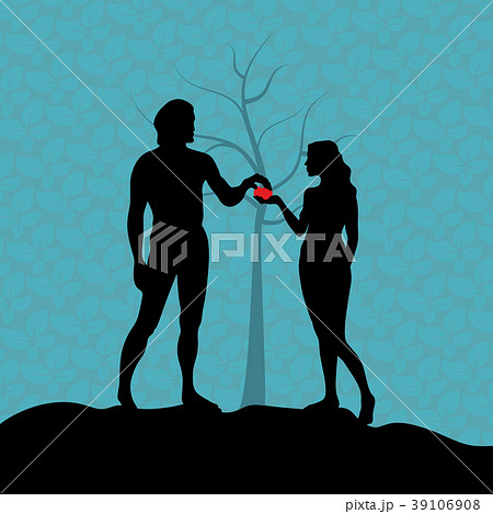 Adam and Eve. Silhouette, hand drawn Adam and Eve. Silhouette, hand drawn 39106908