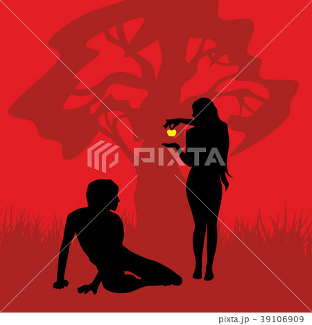 Adam and Eve. Silhouette, hand drawn Adam and Eve. Silhouette, hand drawn 39106909
