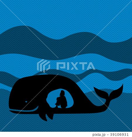 Jonah in the whale. Silhouette, hand drawn 39106931