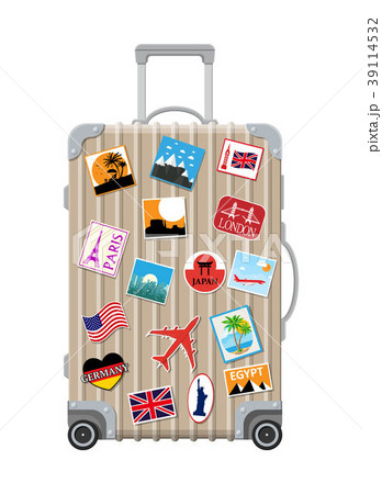 Silver travel bag. Plastic case with stickers. Silver travel bag. Plastic case with stickers. 39114532