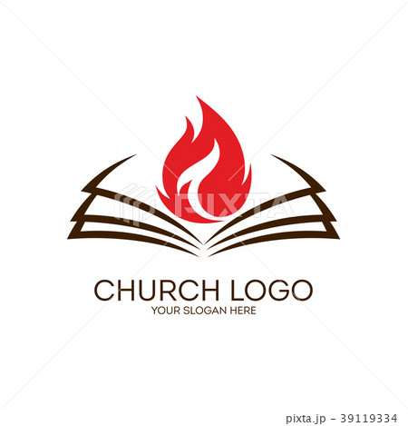 Church logo. Flames on the pages of a Bible Church logo. Flames on the pages of a Bible 39119334