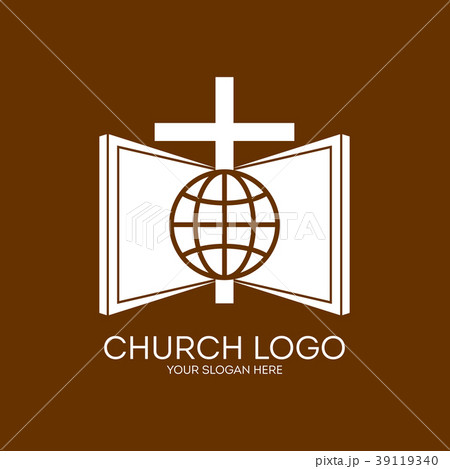 Church logo. Missions, brown, globe, Bible, cross 39119340