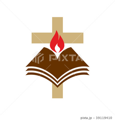 Church logo. Cross, flame, Bible, icon 39119410