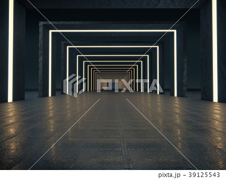 Long dark corridor interior with futuristic light. 39125543