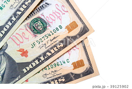 Banknotes of ten american dollars on white Banknotes of ten american dollars on white 39125902