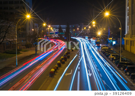 Night road and lights in the country Poland Night road and lights in the country Poland 39126409