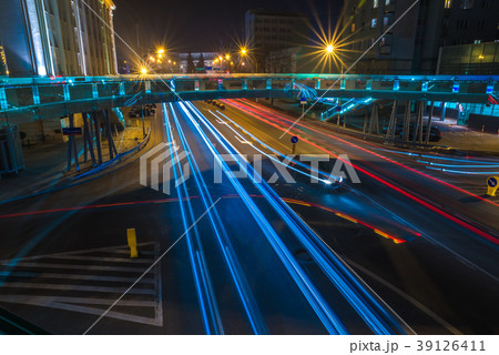 Night road and lights in the country Poland Night road and lights in the country Poland 39126411