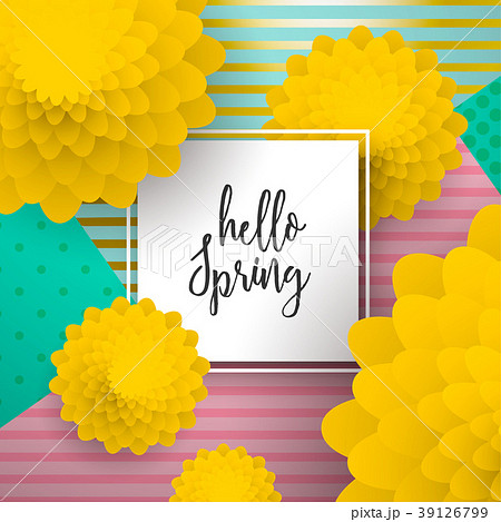 Hello Spring paper art flower greeting card Hello Spring paper art flower greeting card 39126799