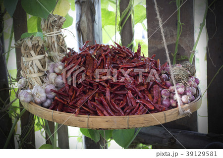 Garlic, chilli, onion are Thai food ingredient. 39129581