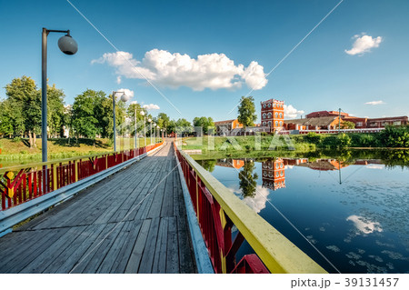 Summer landscape with old factory and river Summer landscape with old factory and river 39131457
