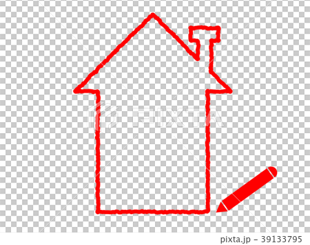 ラフなラインのシンプル赤い家のイラスト素材