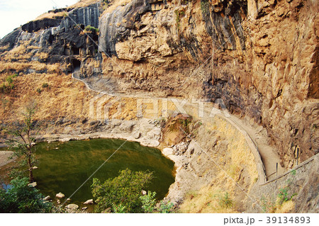 Way into the one of Ellora Caves. Aged photo. Way into the one of Ellora Caves. Aged photo. 39134893